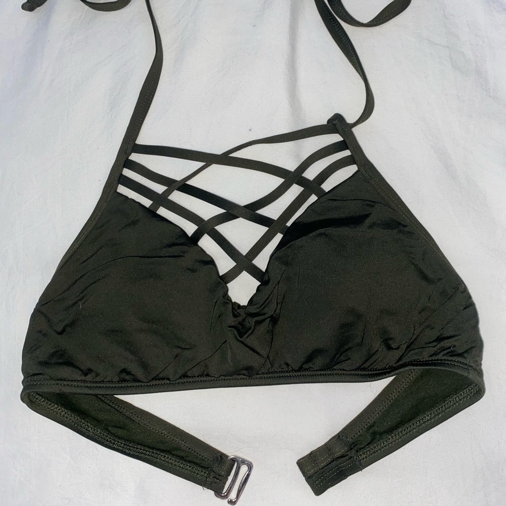 army green halter string bikini top- super cute